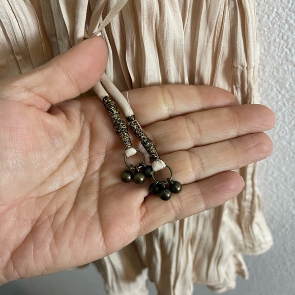 Free People Bonny Mini Dress Pleated Tiered Hem Defined Waist Prosecco Sz Medium - Picture 8 of 12